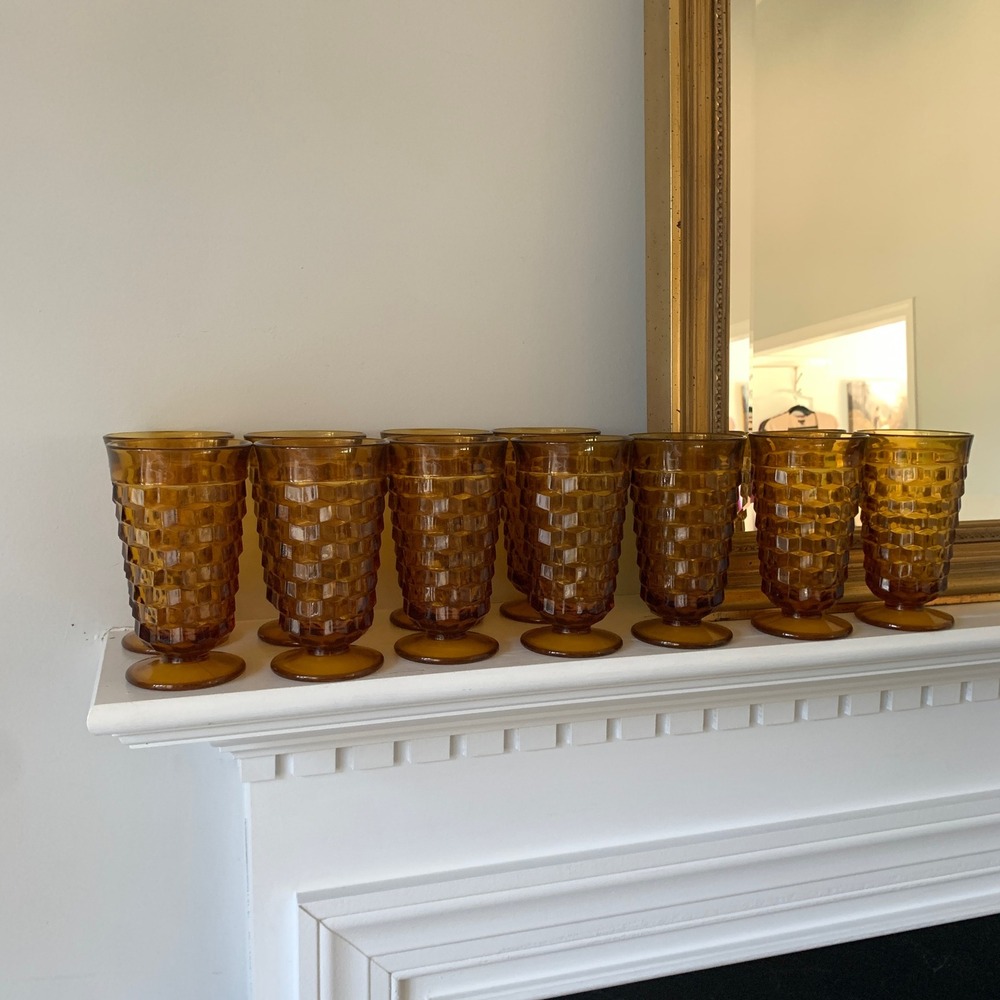 11 goblet vintage glasses mcm‎ amber